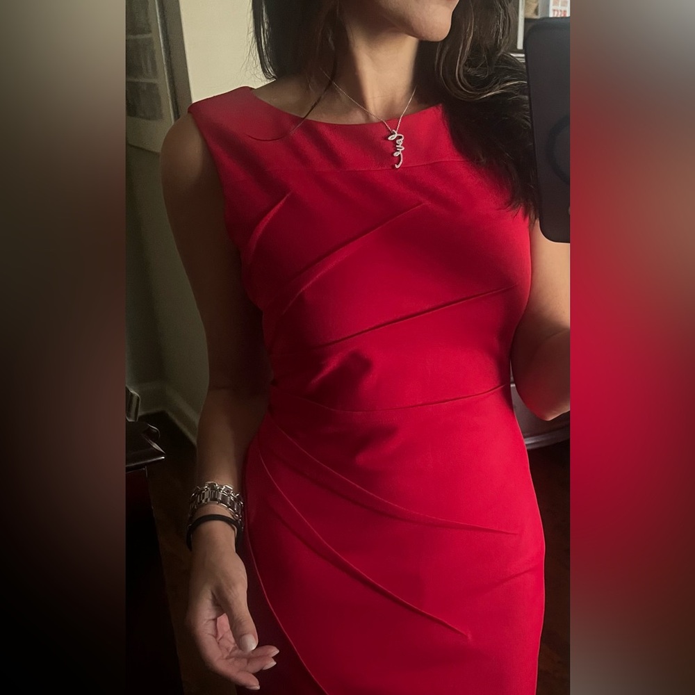 Calvin Klein Red Starburst Sleeveless Dress - Picture 2 of 8